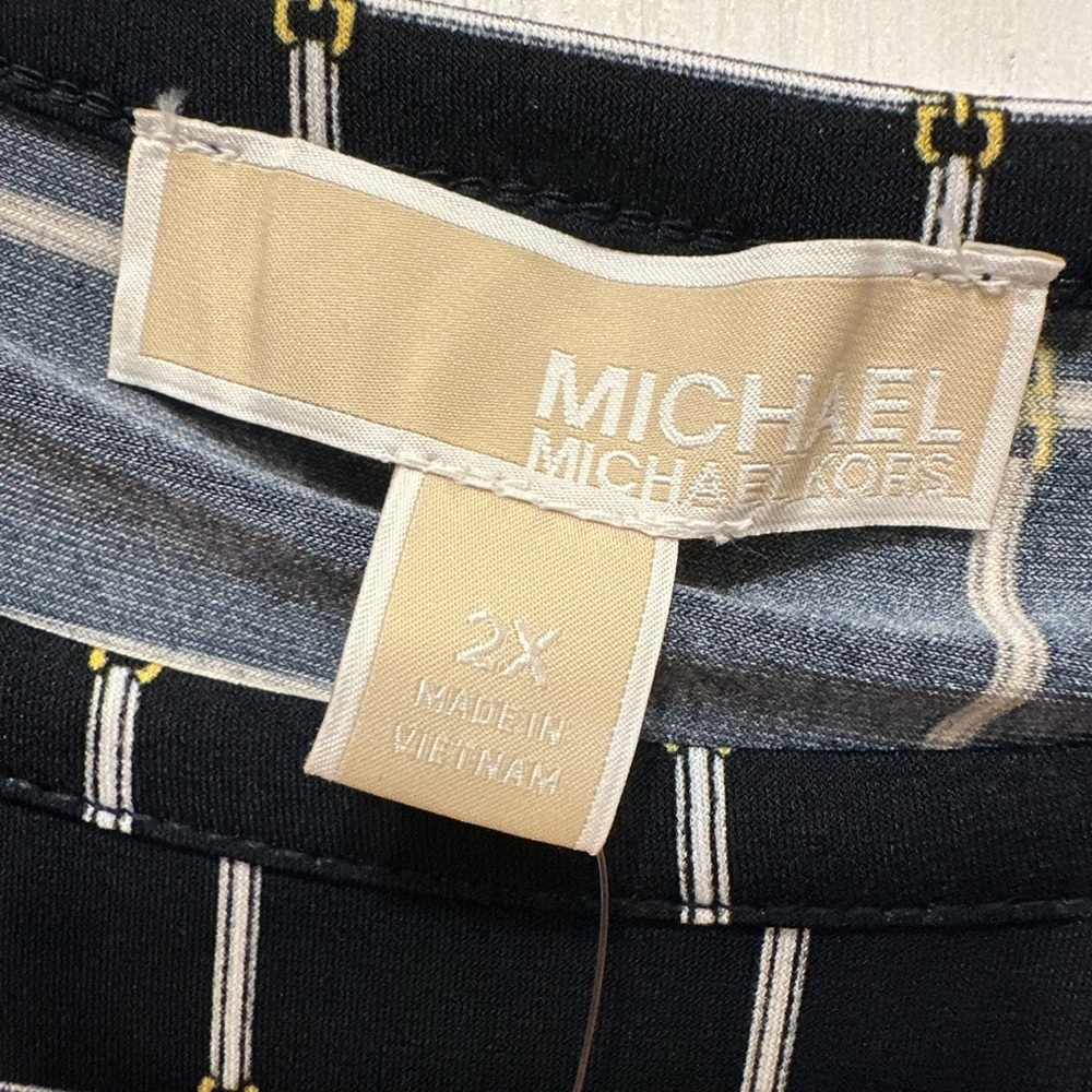 Michael Michael Kors Dress 2X Navy Chain Grid Print Shift Midi NWT - Picture 8 of 11